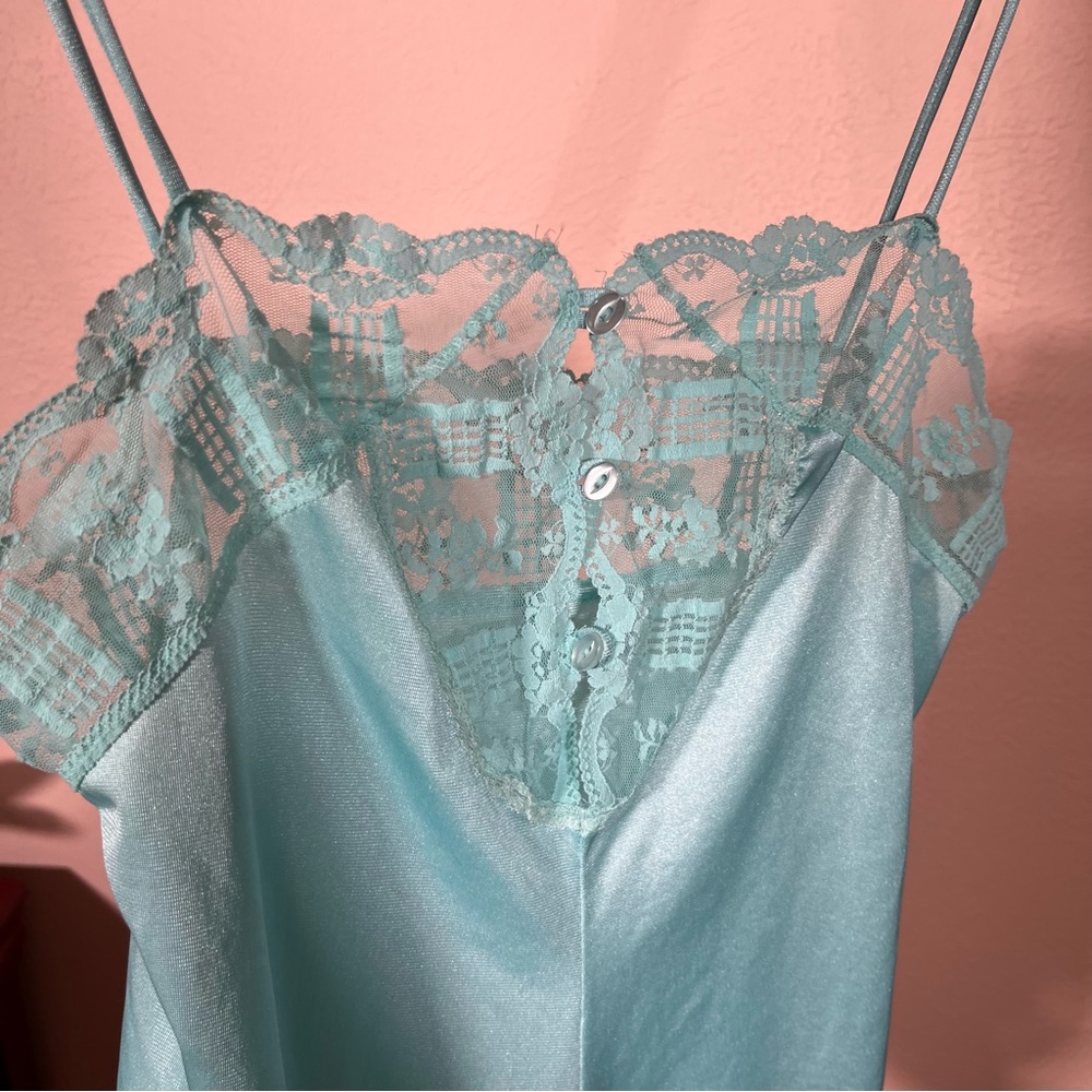 Vintage 40 50 Formfit Retro Blue Satin Lace Teddy Lingerie Romper fairycore Slip - Picture 4 of 17